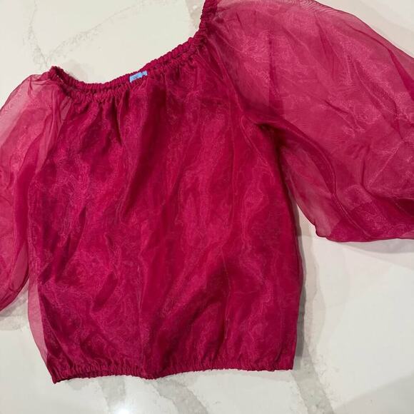 CeCe Off Shoulder Sheer Puff Sleeve Blouse Women's Medium Red Glam Renaissance - Picture 4 of 8